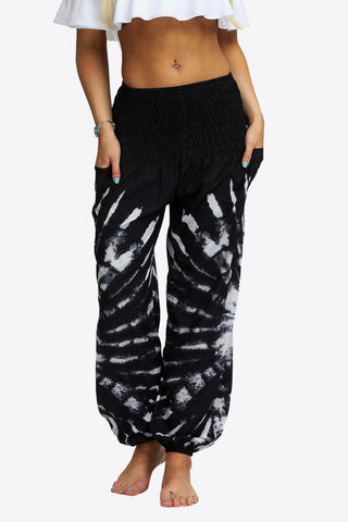 Tie-Dye Smocked Waist Pocket Joggers