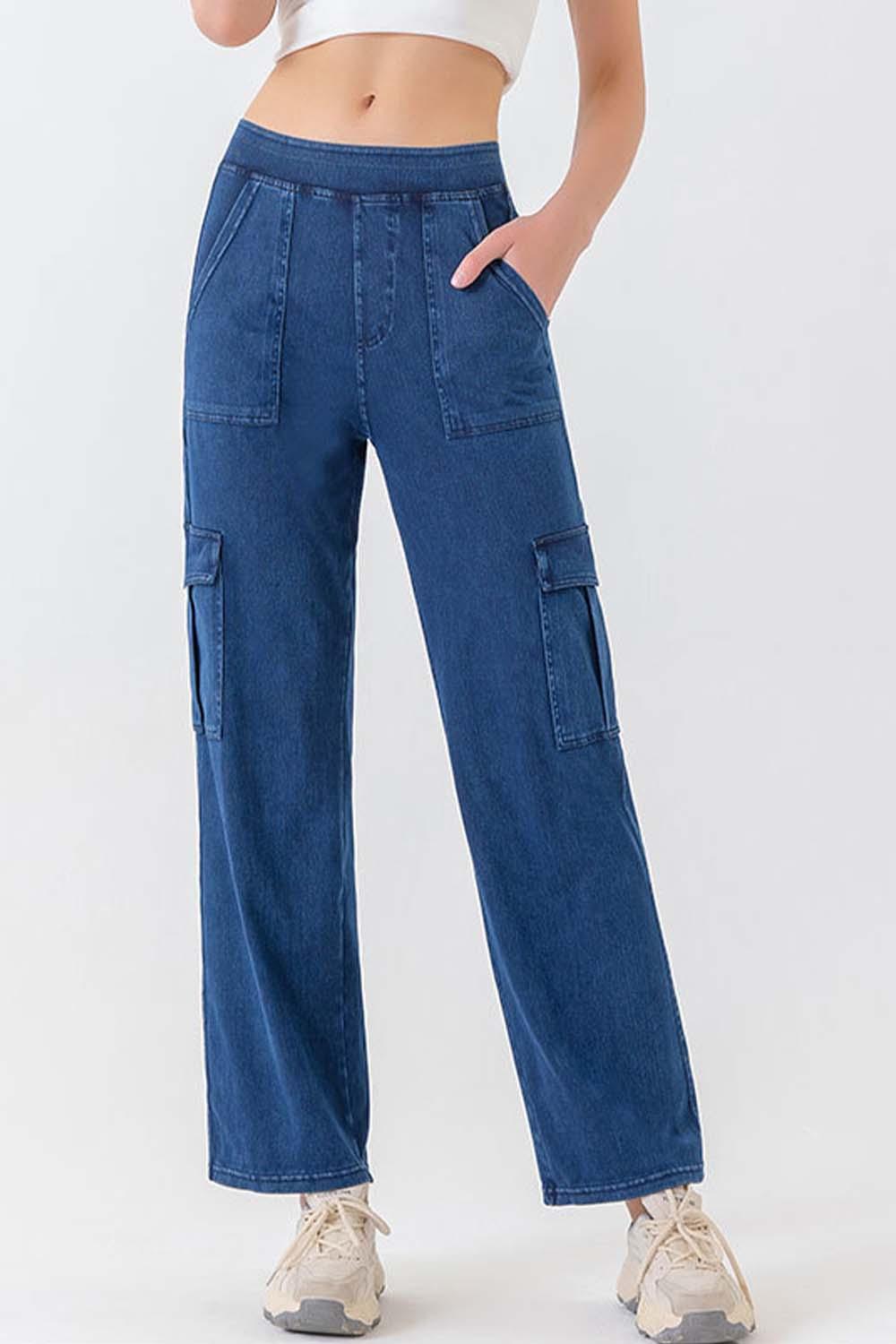 Buttoned Pocketed Long Jeans