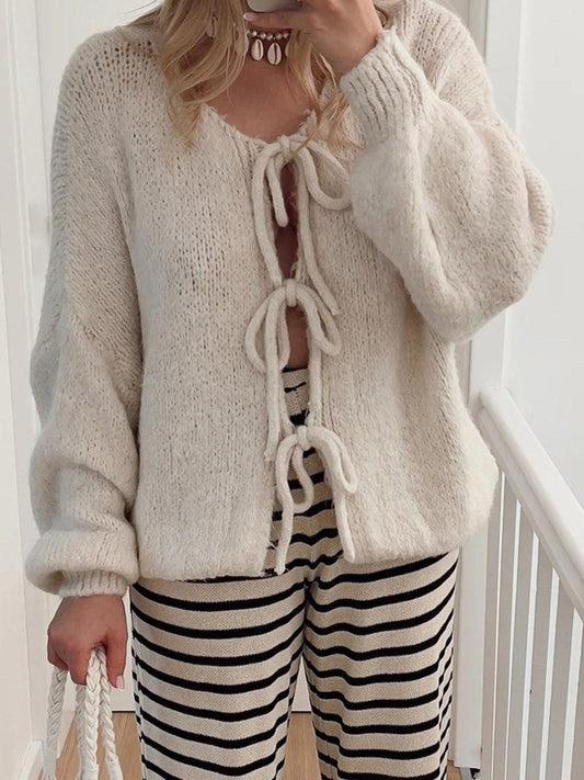 Tied Long Sleeve Dropped Shoulder Cardigan Carauana Store