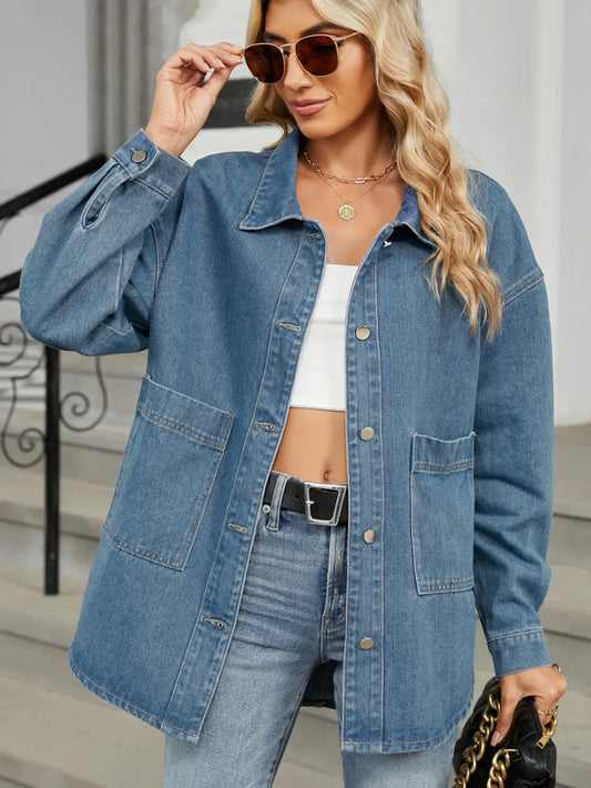 Removable Hood Button Up Long Sleeve Denim Jacket Carauana Store