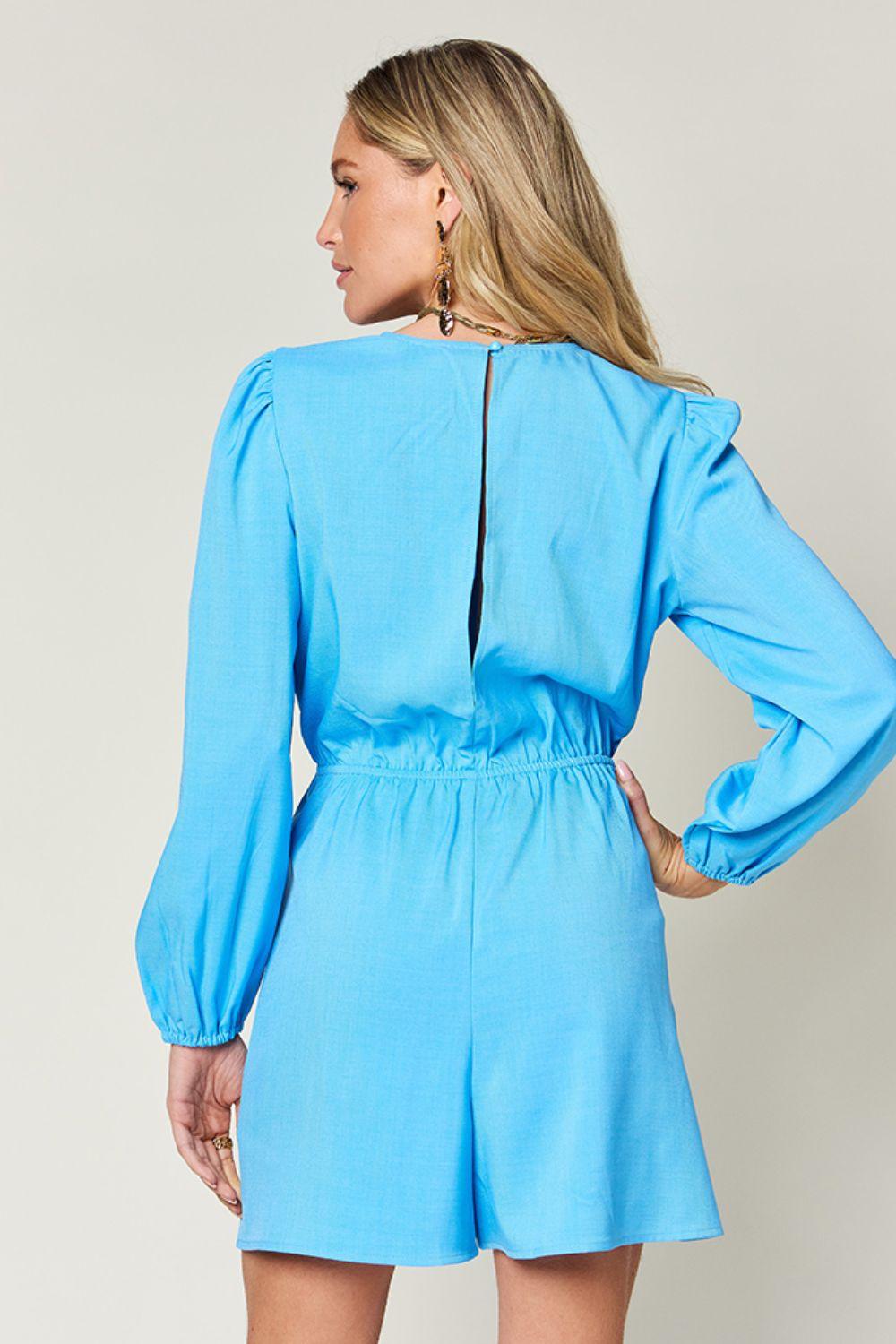 Double Take Full Size Drawstring Long Sleeve Romper