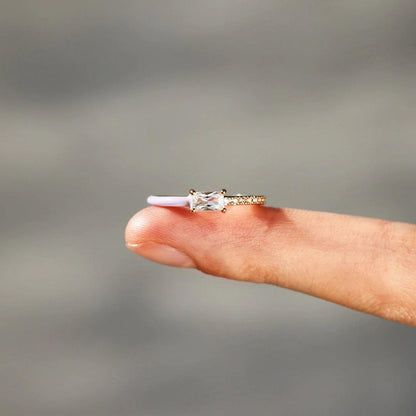 Heart Shape Inlaid Zircon Enamel Ring