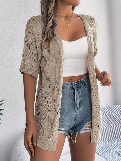 Openwork Open Front Half Sleeve Cardigan