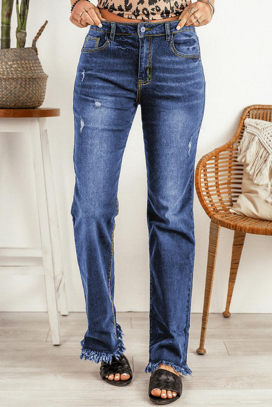 Ripped Frayed Hem Jeans Carauana Store