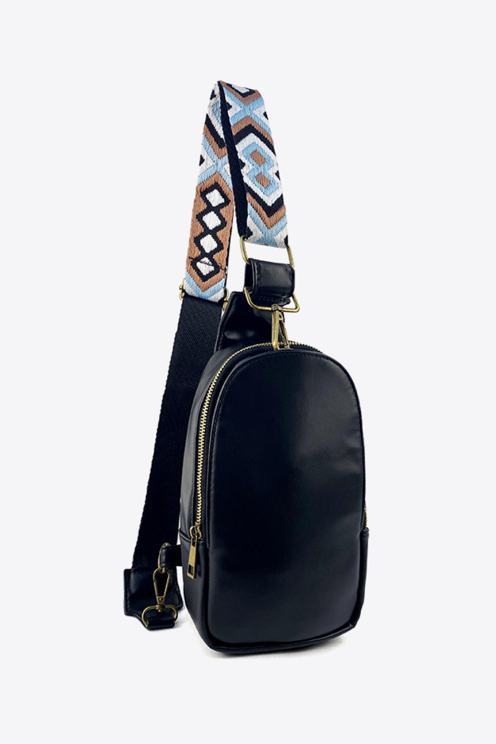 Random Pattern Adjustable Strap PU Leather Sling Bag