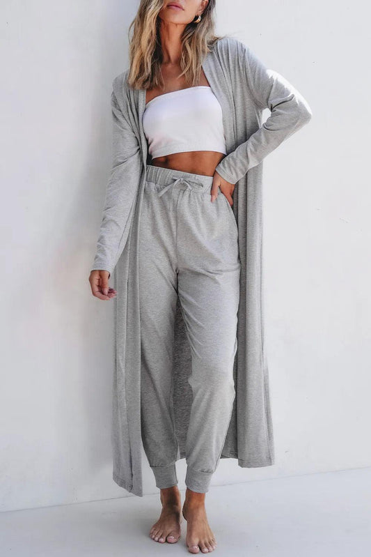 Open Front Long Sleeve Cardigan and Pants Lounge Set Carauana Store