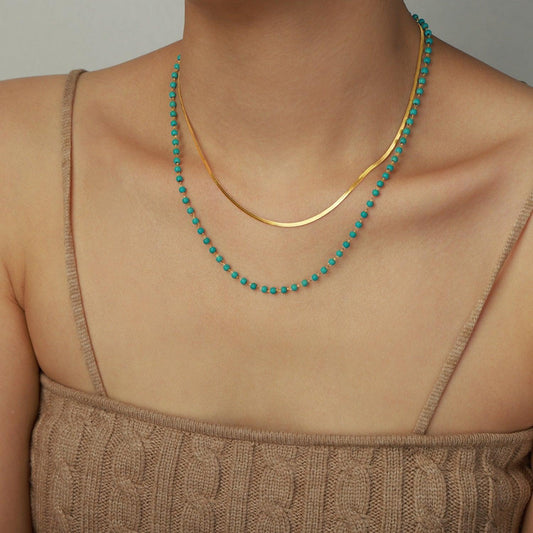 Turquoise Titanium Steel Double-Layered Necklace Carauana Store