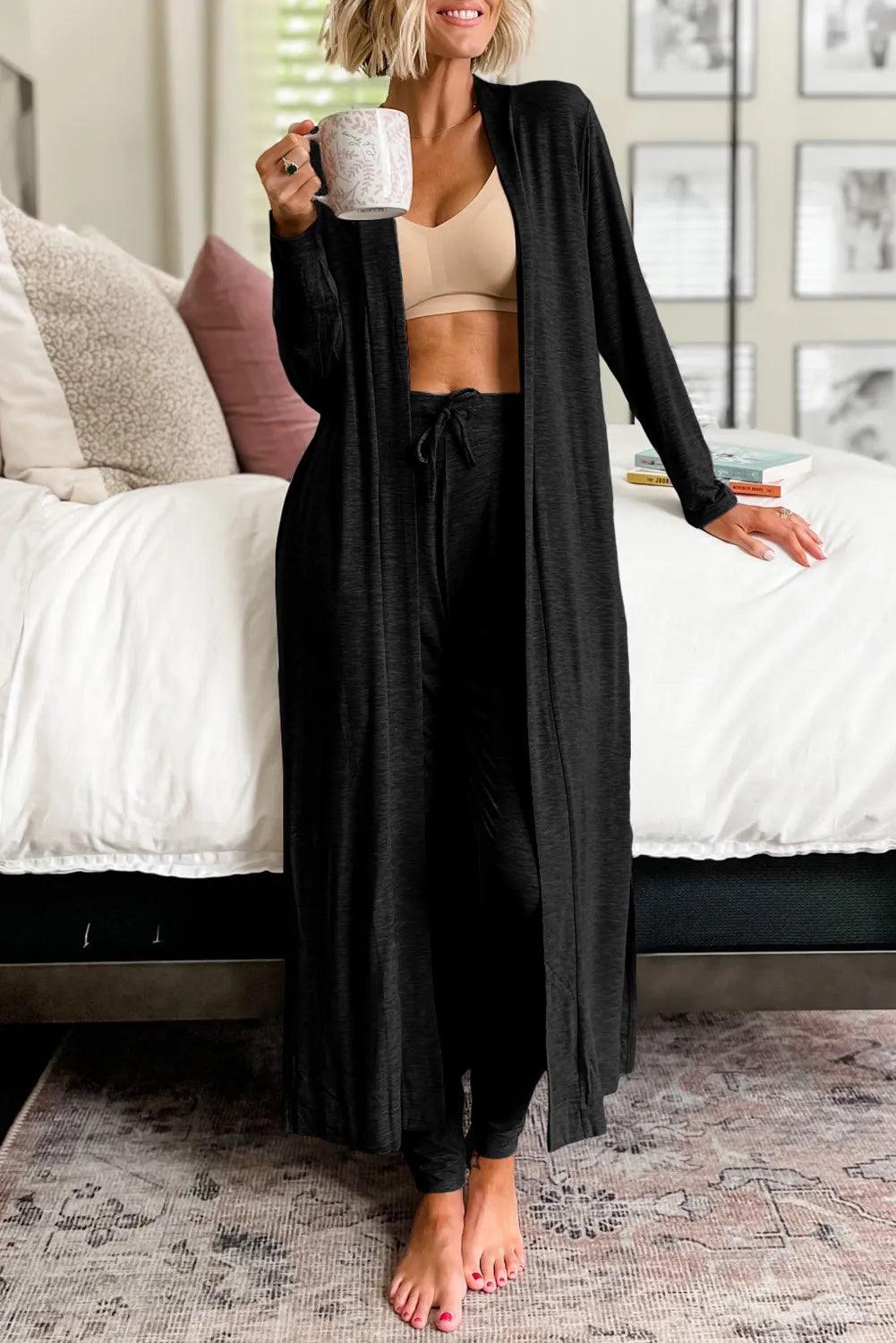 Open Front Long Sleeve Cardigan and Pants Lounge Set CaRaUaNa Fashion