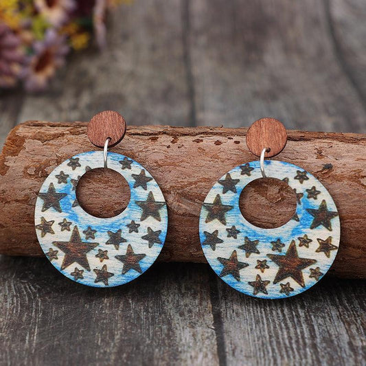 Cutout Star Print Wooden Dangle Earrings Carauana Store