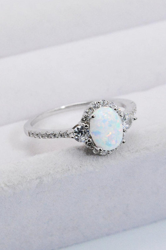 925 Sterling Silver Platinum-Plated Opal Ring Carauana Store