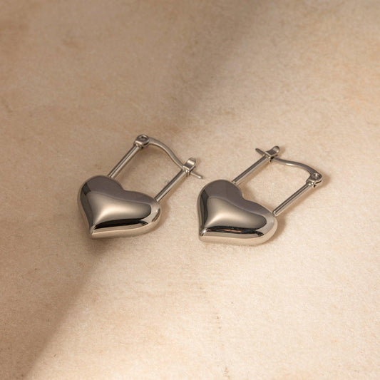 Stainless Steel Heart Lock Drop Earrings Carauana Store