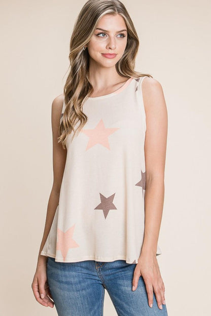 BOMBOM Star Print Round Neck Tank