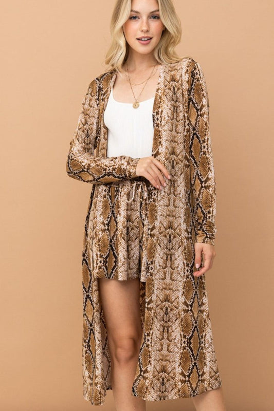 And The Why Snake Print Kimono Open Front Longline Cardigan Carauana Store