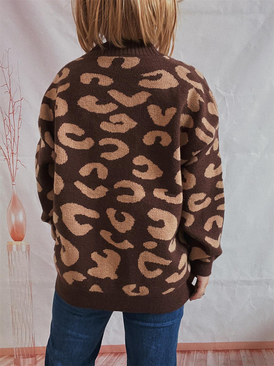 Leopard Button Front Cardigan with Pockets