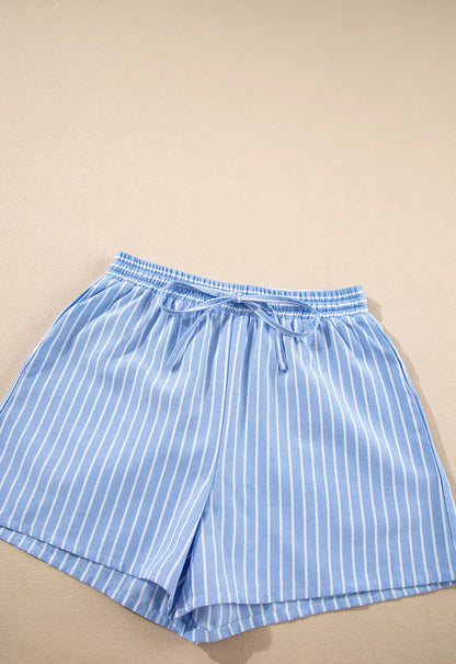 Striped Bowknot Detail Puff Sleeve Top and Shorts Set Carauana Store