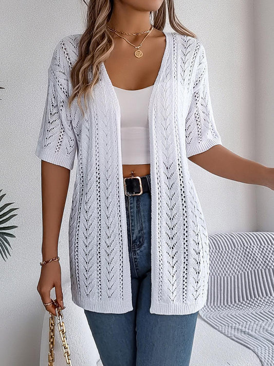 Openwork Open Front Half Sleeve Cardigan Carauana Store