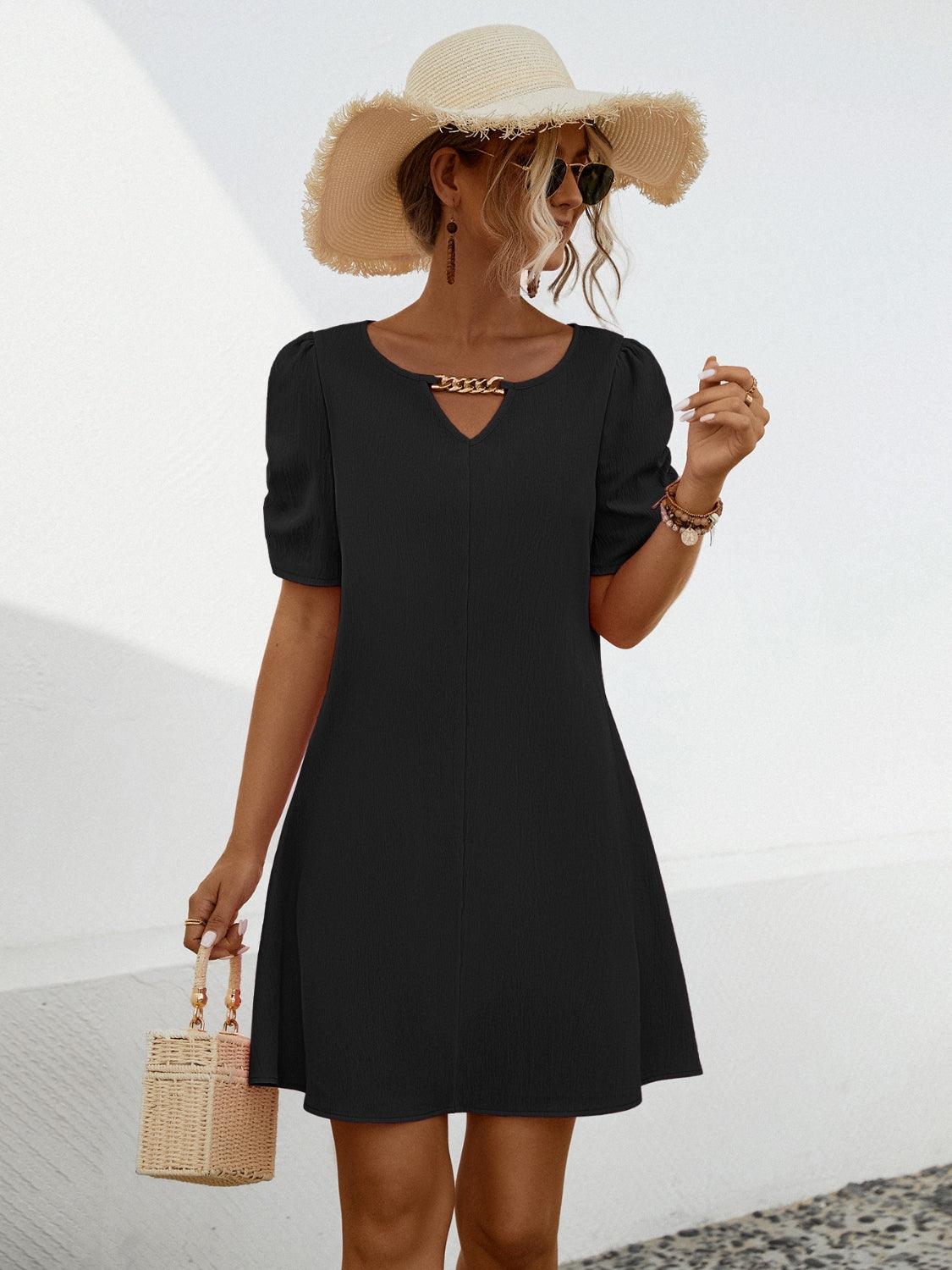 Chain Notched Short Sleeve Dress