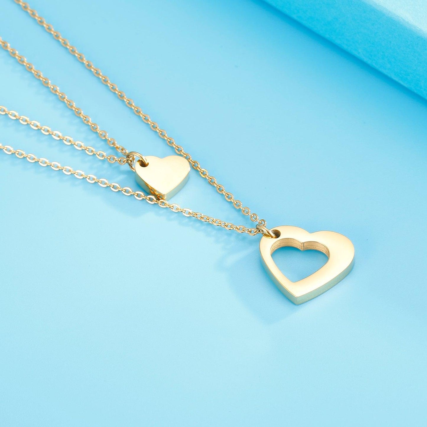 Stainless Steel Cutout Heart Double-Layered Necklace