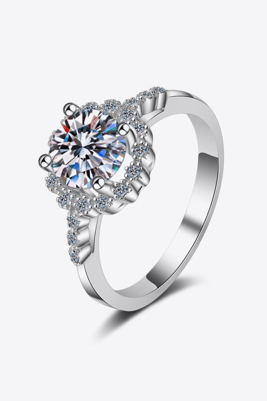 1 Carat Moissanite Rhodium-Plated Halo Ring Carauana Store