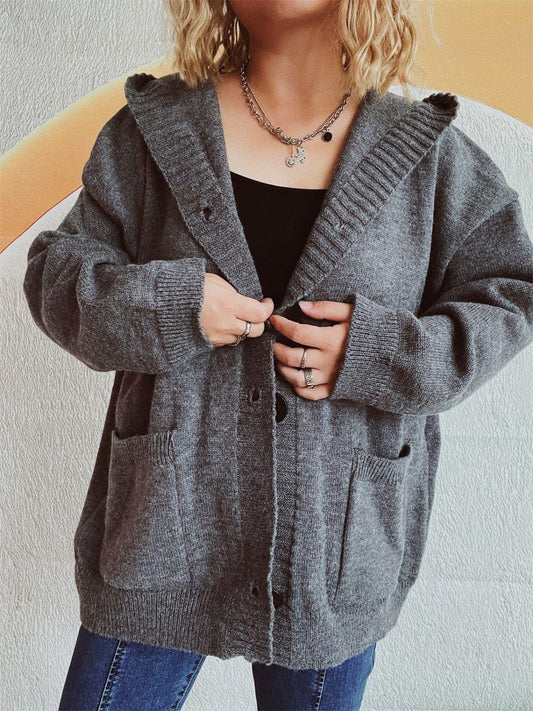 Dropped Shoulder Long Sleeve Hooded Cardigan Carauana Store