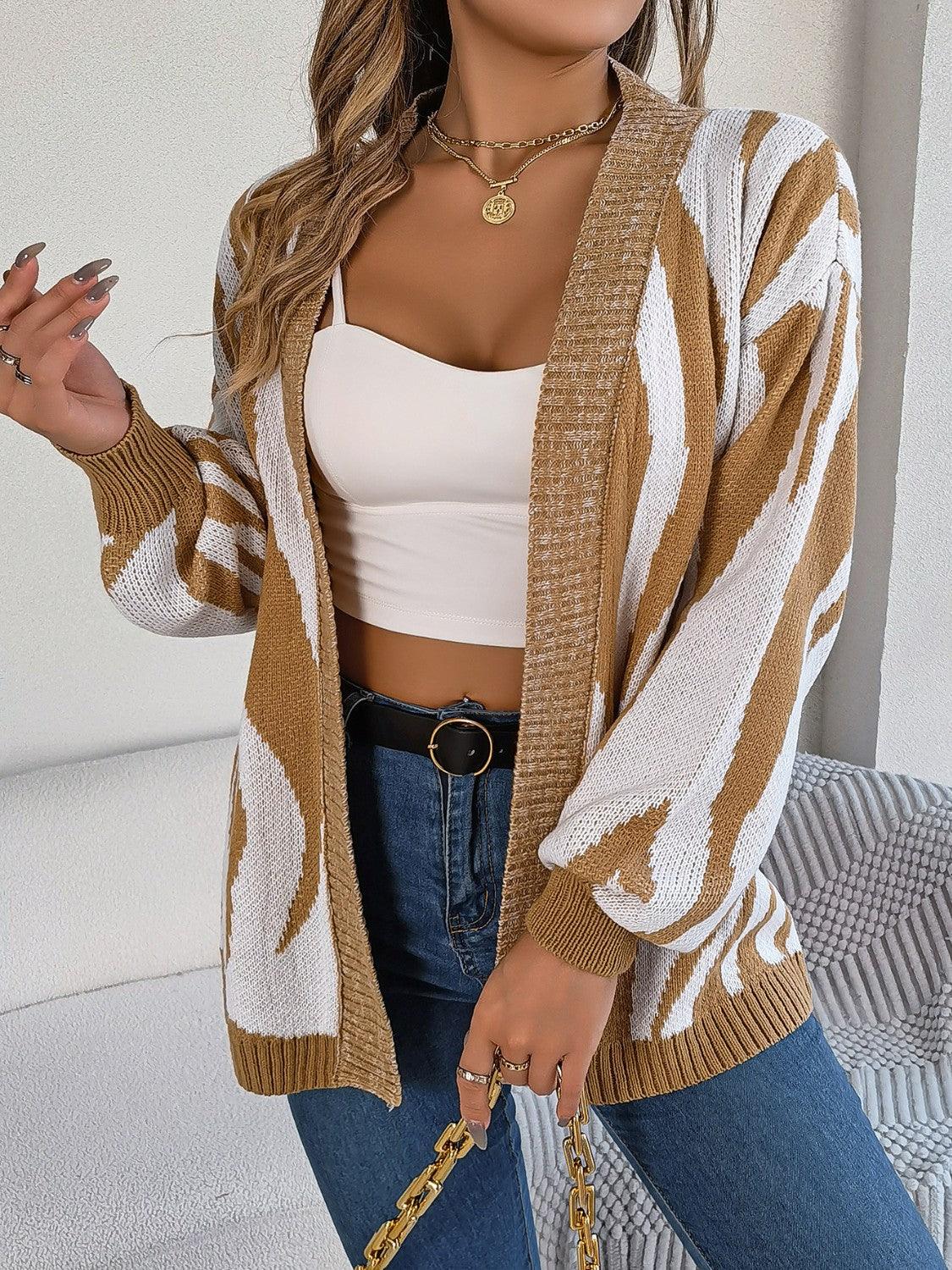 Open Front Animal Print Cardigan