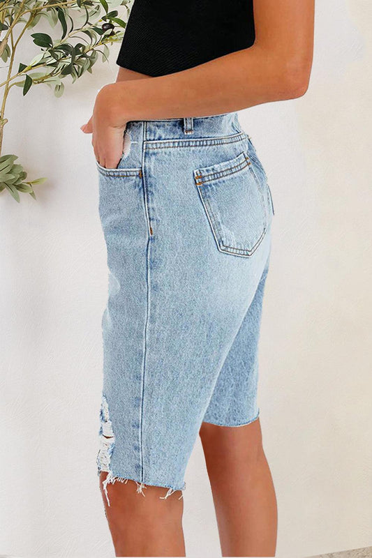 Distressed Pocketed Denim Shorts Carauana Store
