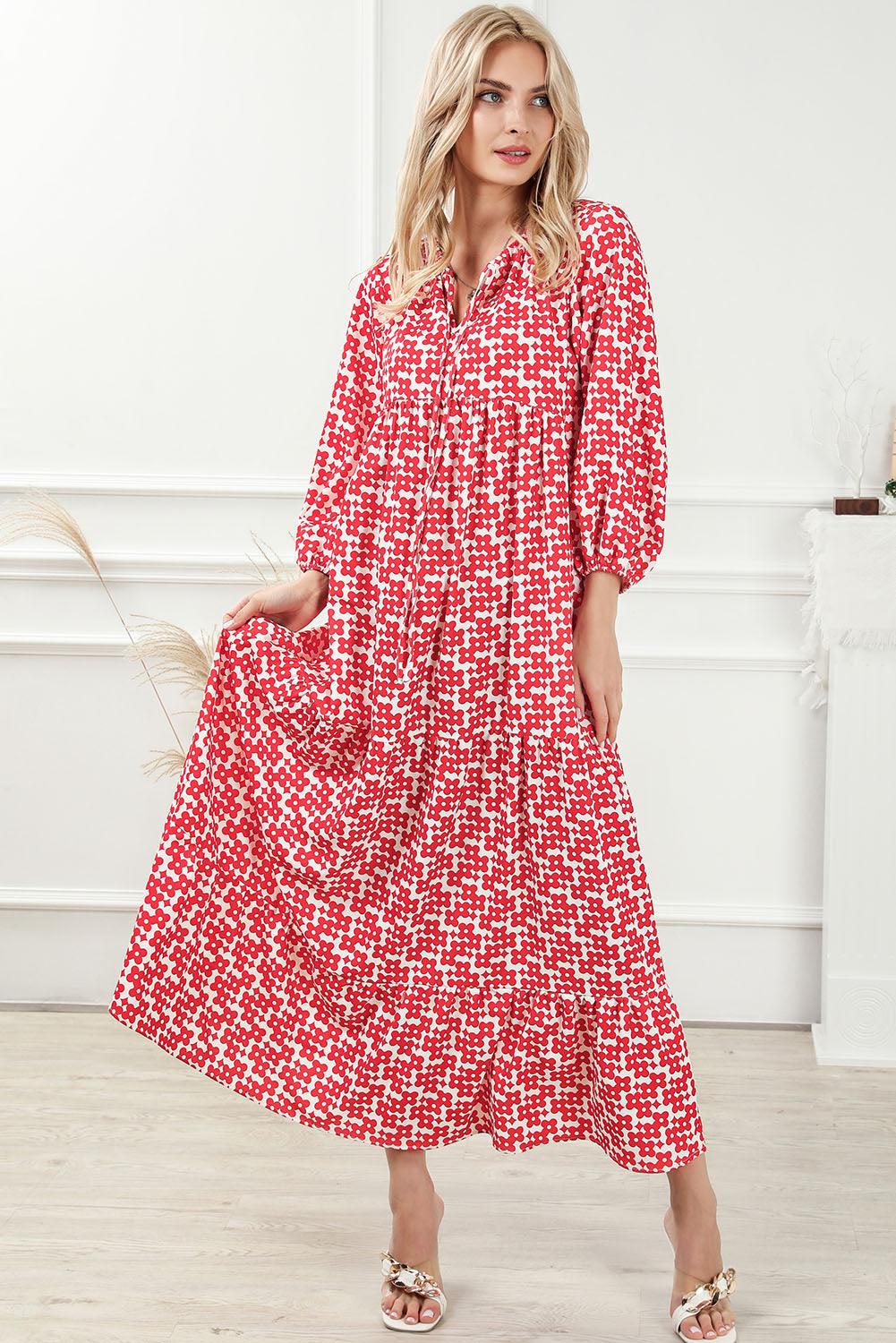 Printed Tie Neck Maxi Dress