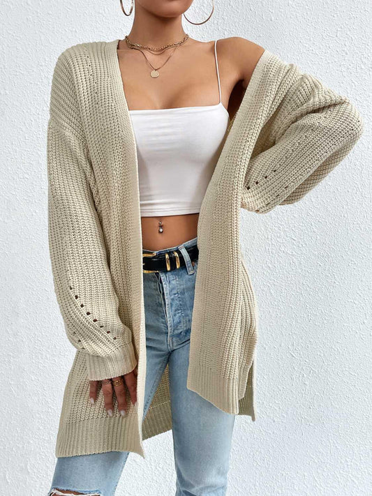 Open Front Dropped Shoulder Slit Cardigan Carauana Store