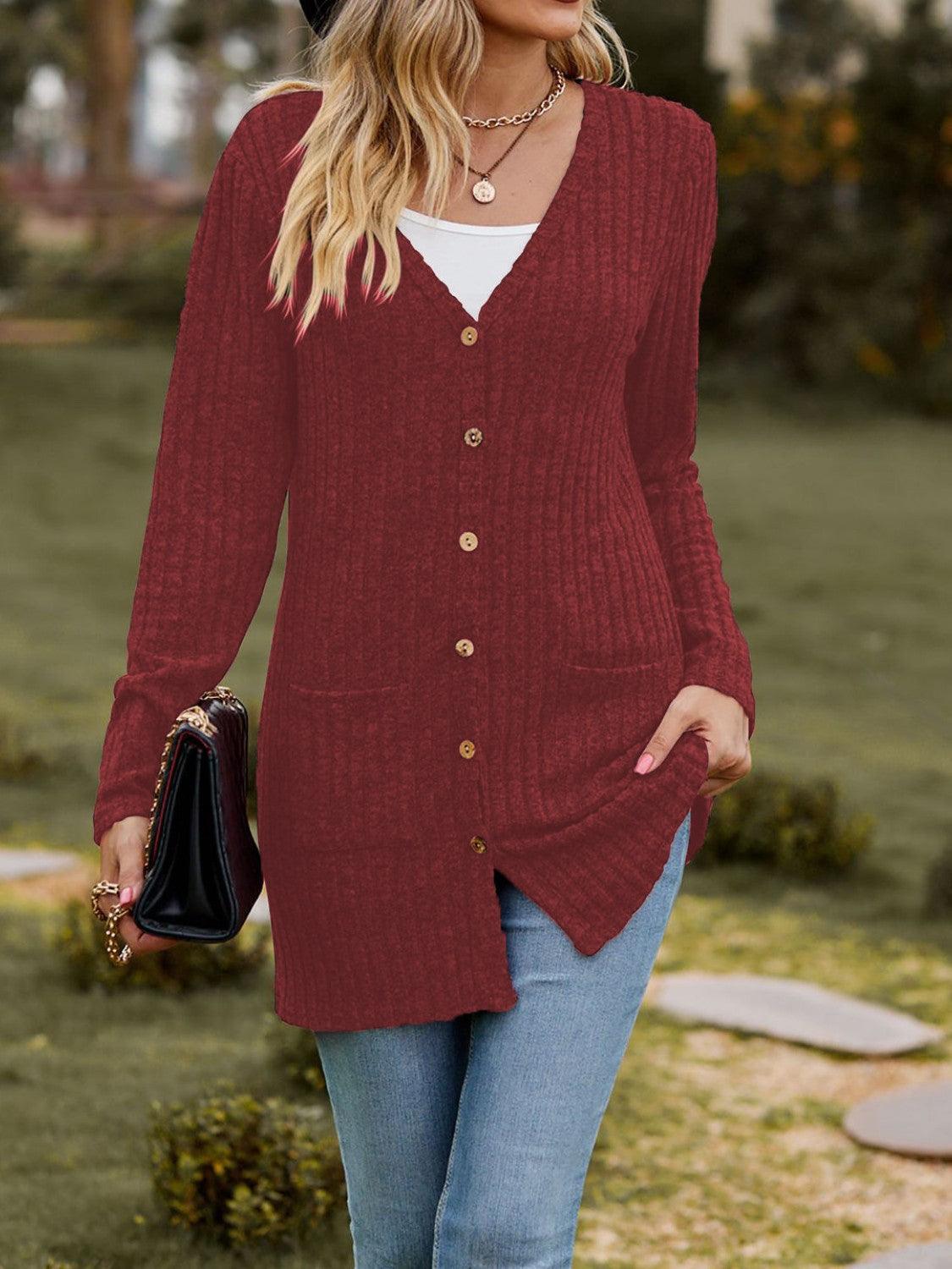 Ribbed Button Up Long Sleeve Cardigan