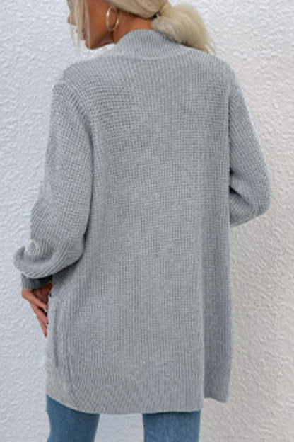 Open Front Rib-Knit Cardigan with Pockets