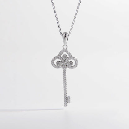 925 Sterling Silver Inlaid Zircon Key Shape Necklace