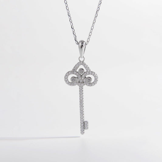 925 Sterling Silver Inlaid Zircon Key Shape Necklace