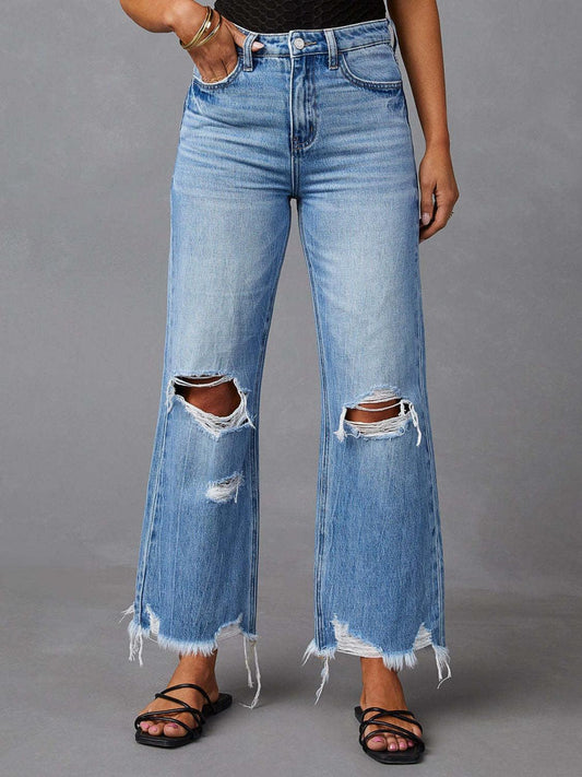 Distressed Raw Hem Jeans with Pockets Carauana Store