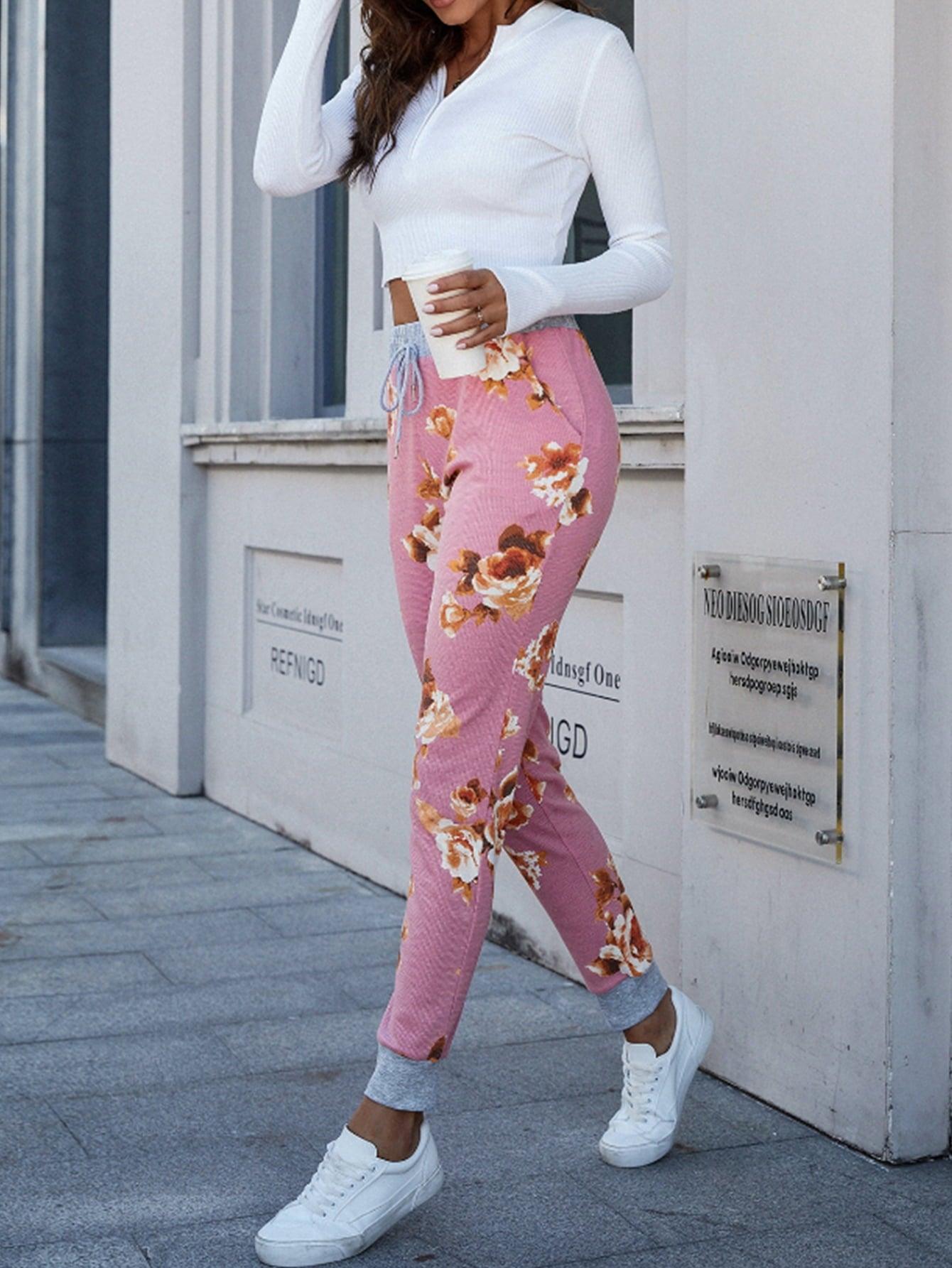 Floral Print Slim Fit Long Pants