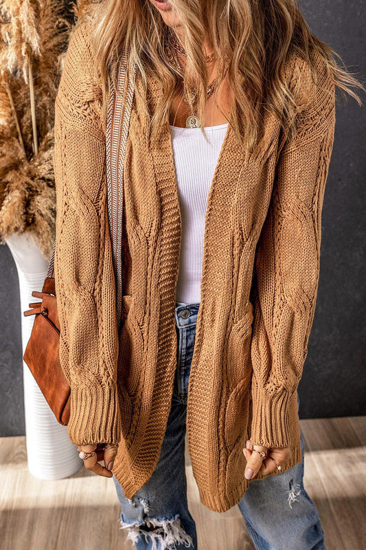 Cable-Knit Dropped Shoulder Slit Cardigan Carauana Store