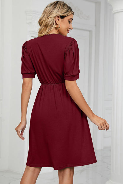 V-Neck Puff Sleeve Dress